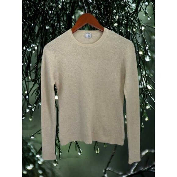 TSE Womens Off-White Cashmere Crewneck Sweater Ribbed Knit - Picture 1 of 7
